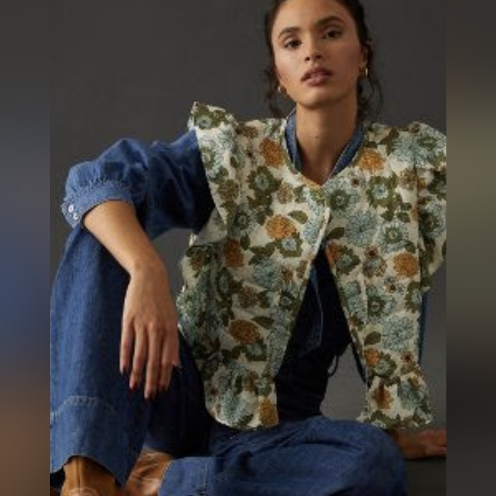 Ruffle floral blouse/vest from Anthropologie with ties